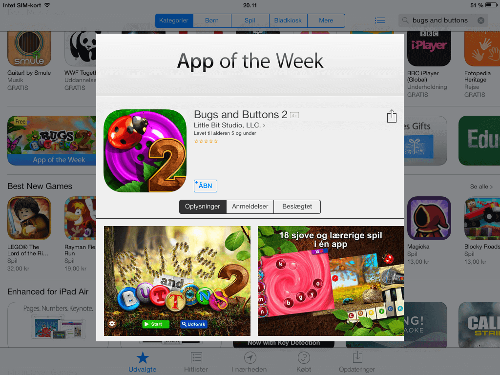 Gode Apps til Børn - Bugs and Buttons 2