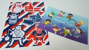 Klistermærker og postkort