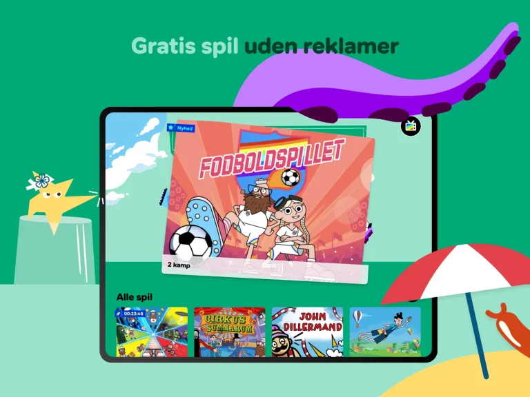 DR Ramasjang LEG: Fodboldspillet åbent på en iPad med de andre spil i rækken nedenunder